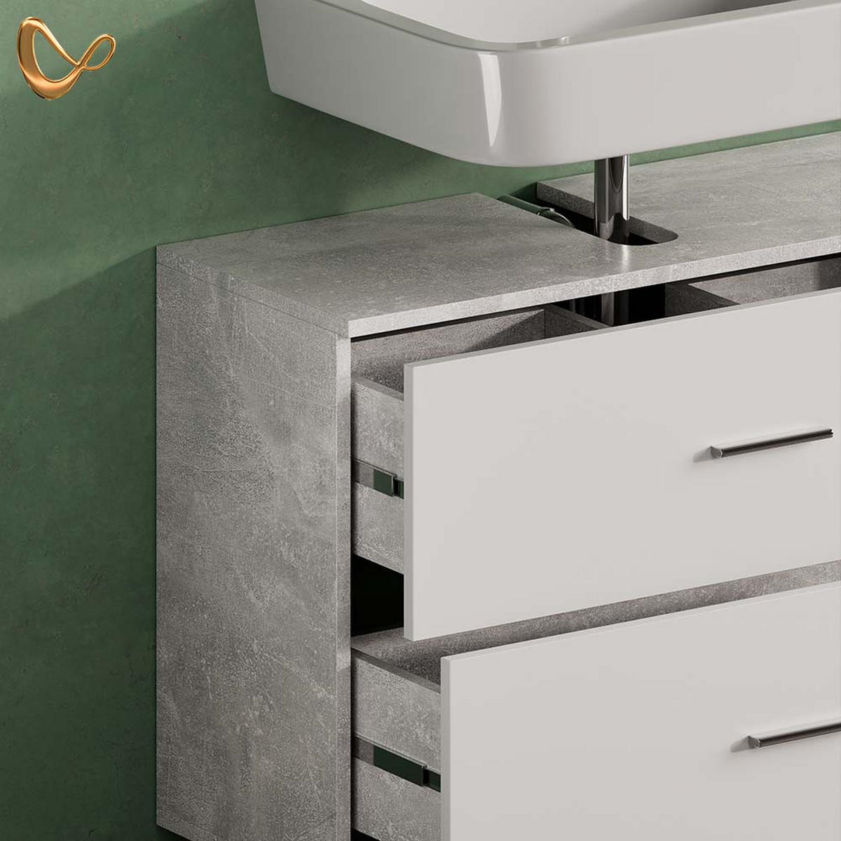 BADMÖBEL-SET Eisak Beton/Weiß 2 Teile, Unterschrank 80 cm - Weiß/Grau, Holzwerkstoff (80/60/33cm) - Livinity®