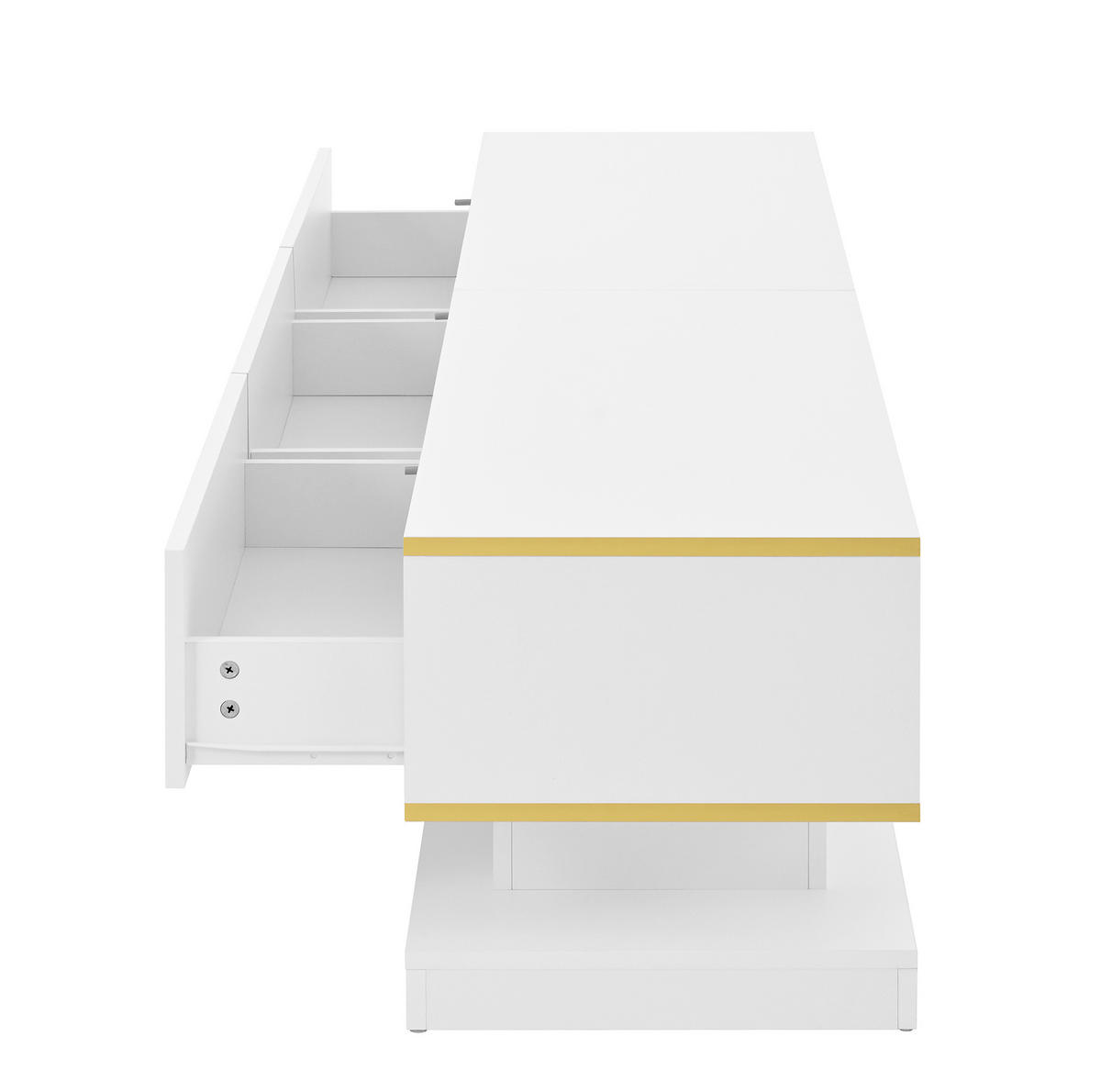 TV-LOWBOARD aus Spanplatte 200x40x40 cm Warmweiß mit Goldrand, 3 Schubladen und offenen Fächern - Weiß, Holzwerkstoff (200/40/40cm) - IVMEU
