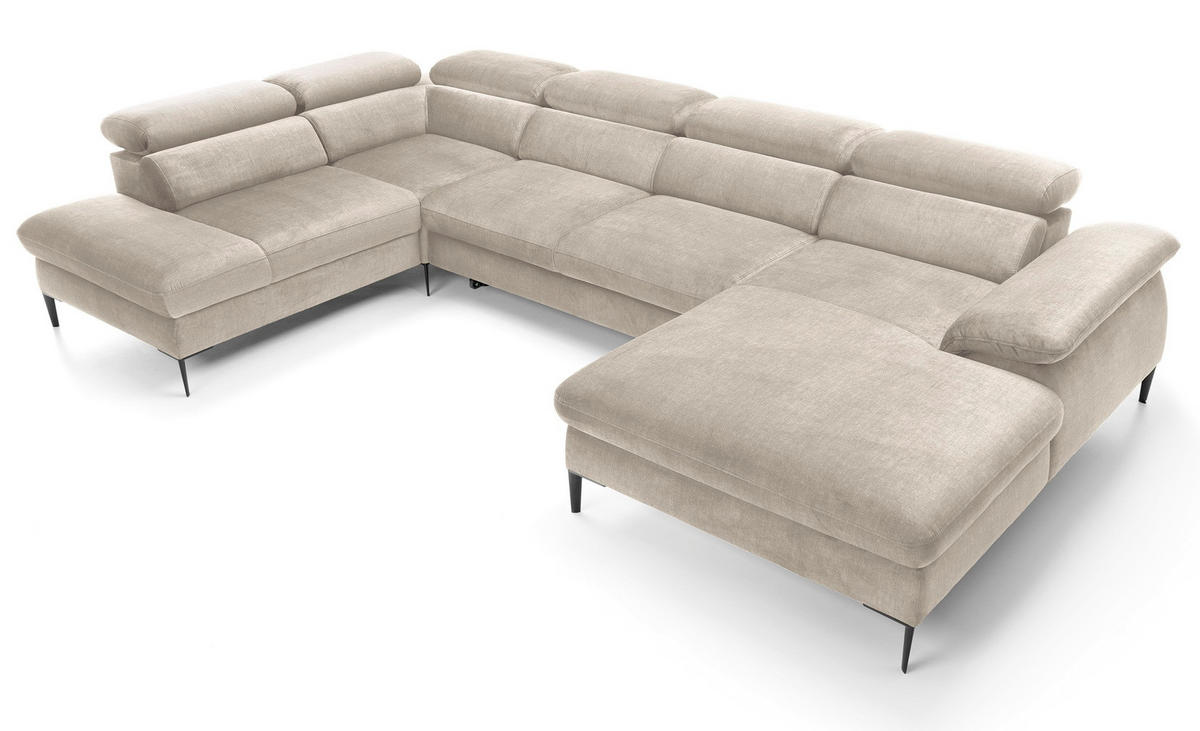 ECKSOFA U-Form 350 cm Amaro M mit Schlaffunktion, Rechts, Creme - Creme, Holz (353/214cm) - Emporius