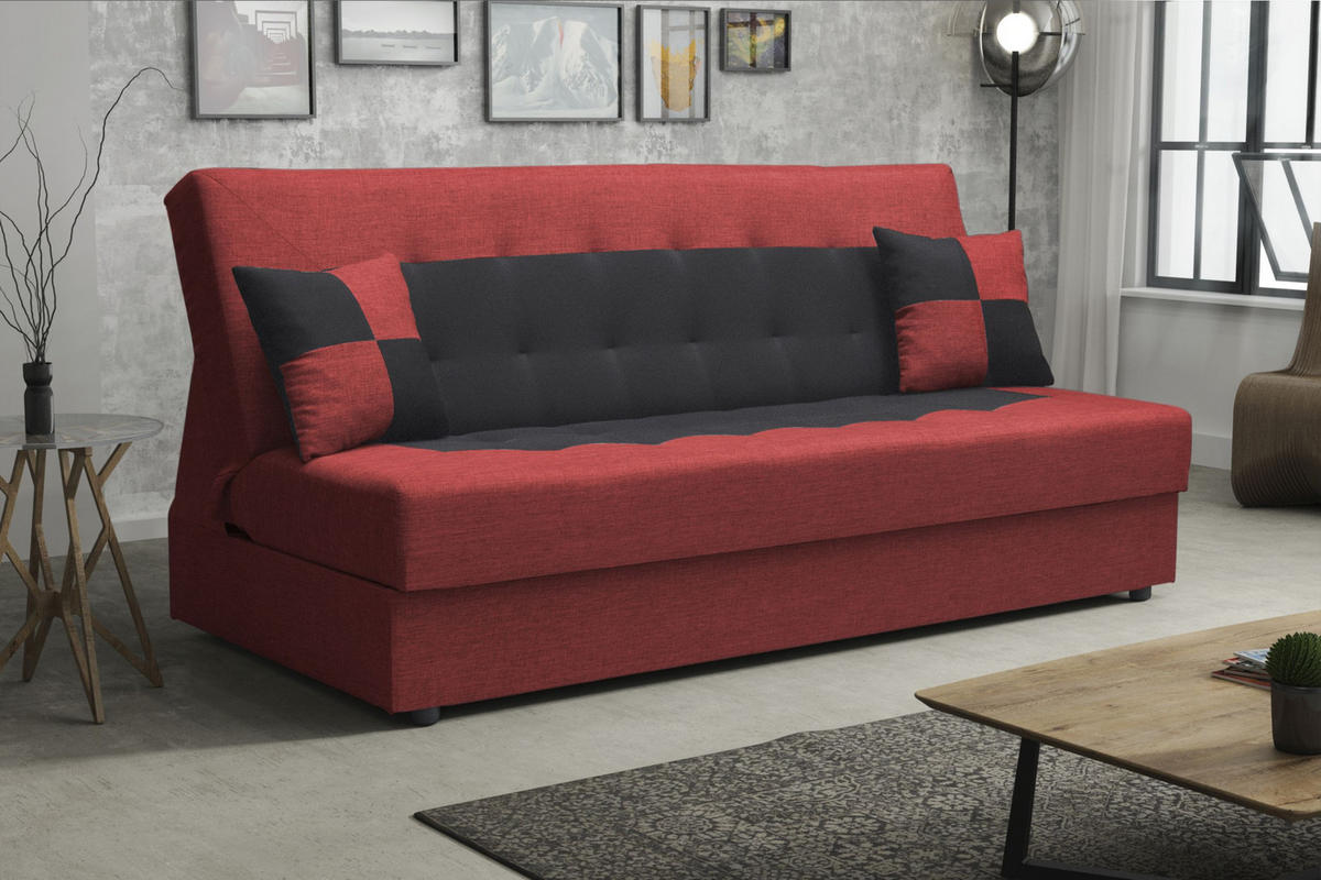 SOFA POLO mit Schlaffunktion SAWANA 13+14 mit Stauraum - Rot, Textil (80/96/192cm) - Bedante