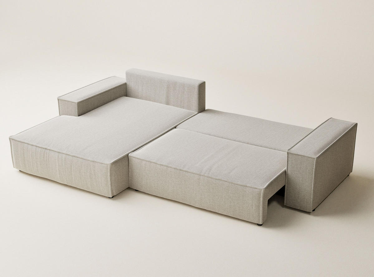 ECKSOFA Maze Beige Webstoff - Links Seite - Beige/Schwarz, Holz/Holzwerkstoff (185/294cm) - Maison de Reve