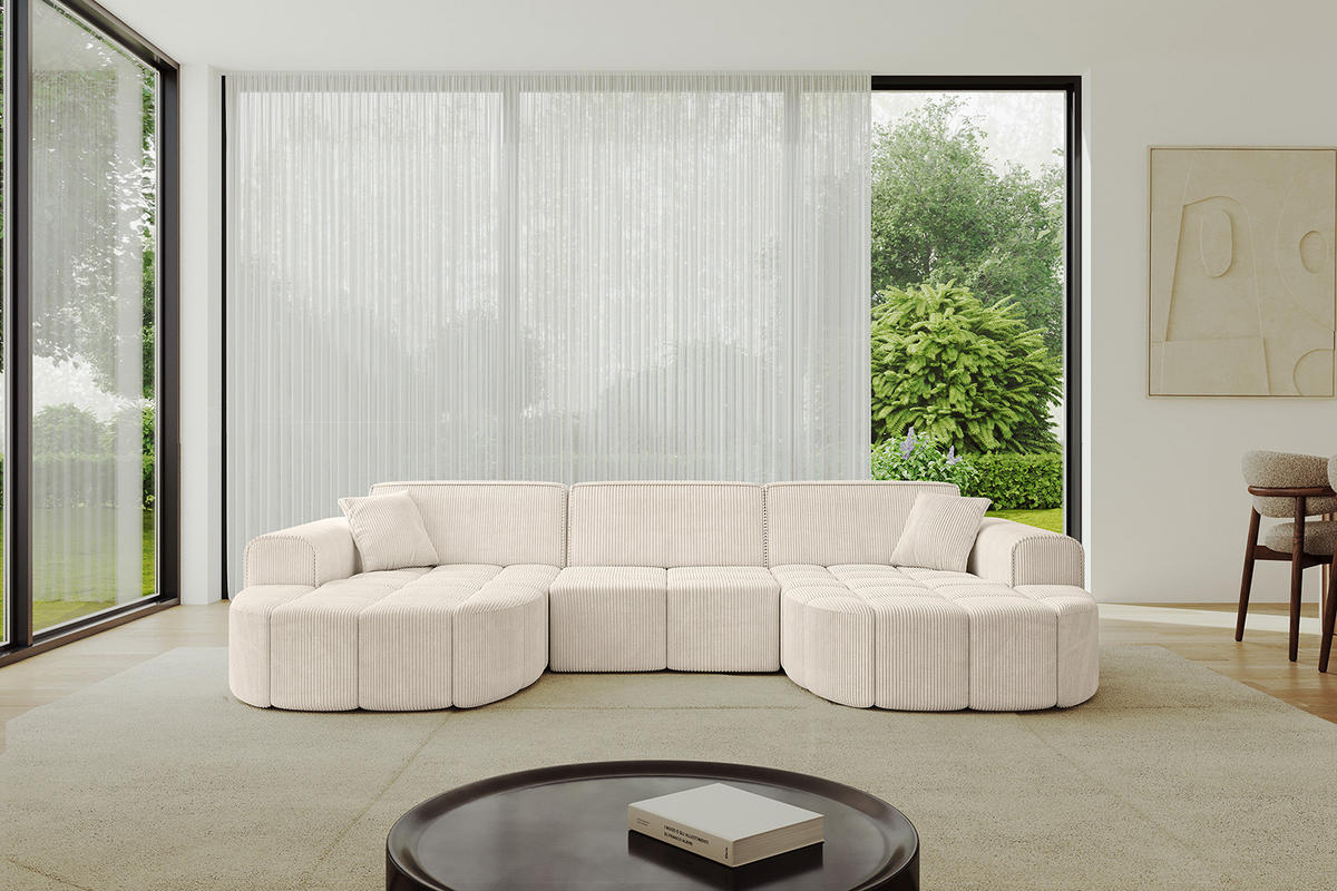 WOHNLANDSCHAFT LIVO-U1 - 315x173x79,5 cm Beige - Beige, Holzwerkstoff/Textil (315/79/173cm) - ALTDECOR