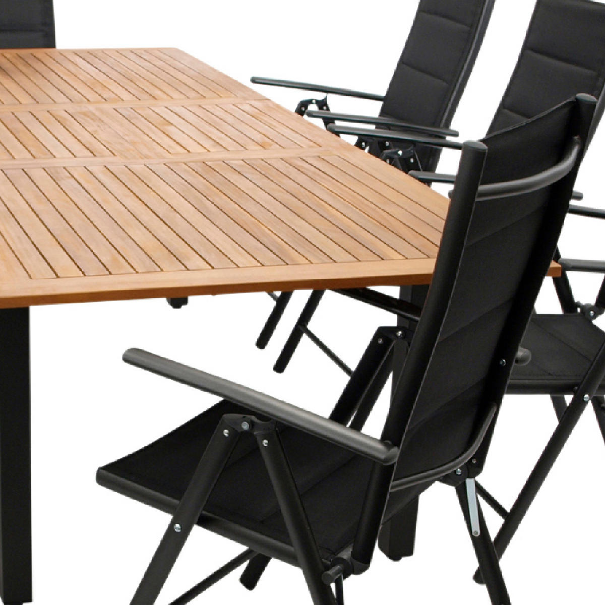 GARTENESSGRUPPE Canterbury - GARTEN-GARNITUR mit Ausziehtisch 180 bis 240 cm - 9-teilig - Aluminium - Akazie - Kunstgewebe schwarz - Schwarz, Metall - TPFGarden