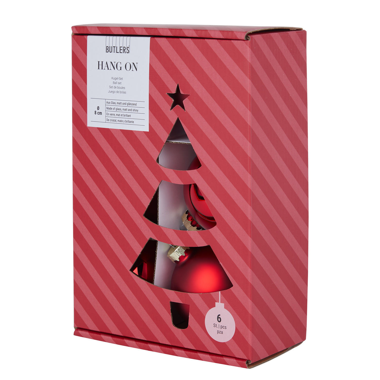 CHRISTBAUMKUGEL (6er-Set) Hang On Kugel Ø8cm - Rot, Glas (8/8/8cm) - Butlers