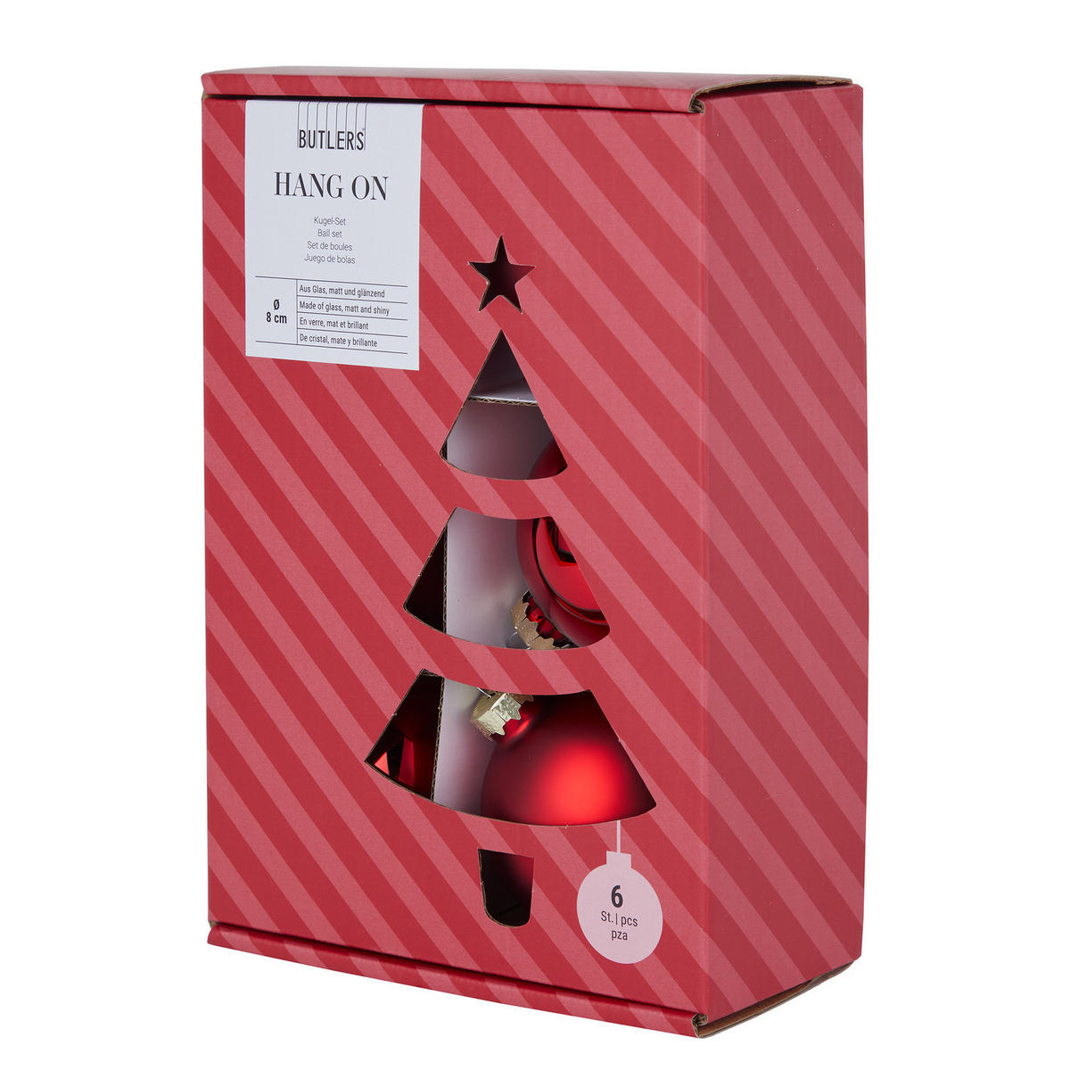 CHRISTBAUMKUGEL (6er-Set) Hang On Kugel Ø8cm - Rot, Glas (8/8/8cm) - Butlers