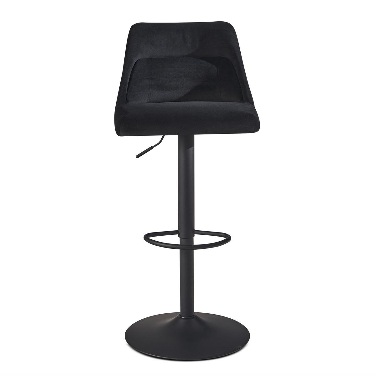 BARHOCKER Samt Lehne Höhenverstellbar Trompetenfuß Gepolstert, Schwarz 45x51x106 cm - Schwarz, Textil/Metall (45/106/51cm) - KADIMA DESIGN
