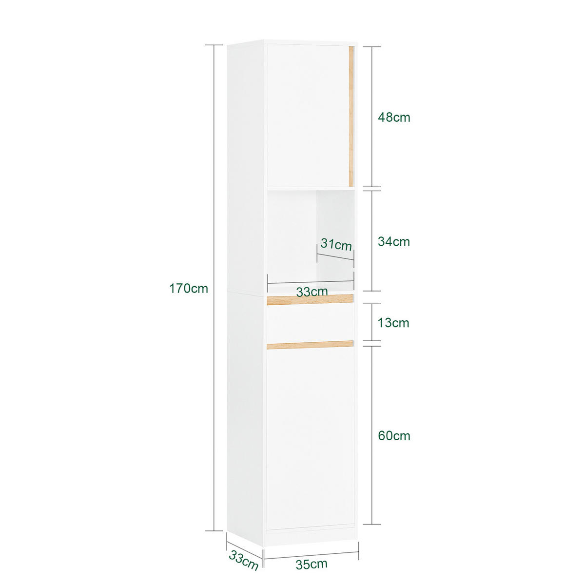 HOCHSCHRANK Weiß - Weiß, Holz/Holzwerkstoff (35/170/33cm) - SoBuy