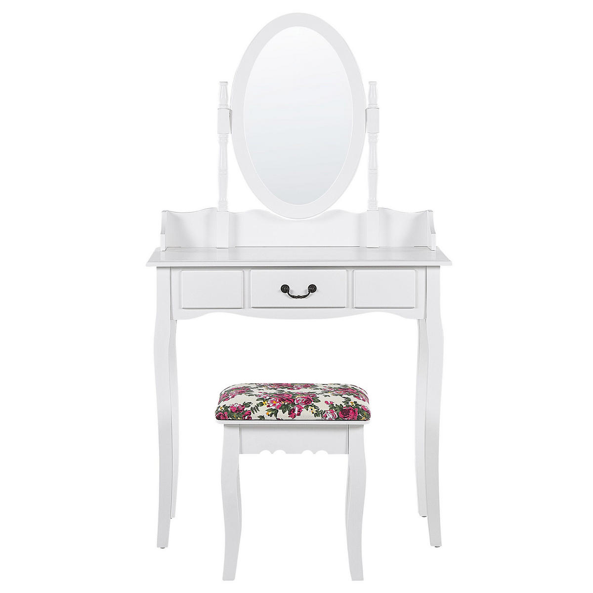 SCHMINKTISCH mi tovalem Spiegel Hocker 1 Schublade weiß Soleil - Weiß, Holzwerkstoff (80/142/40cm) - Beliani