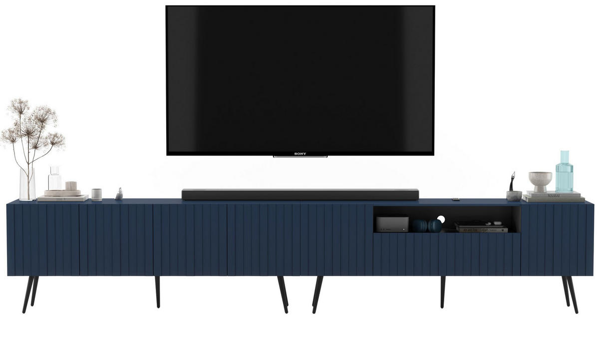 TV-LOWBOARD 2er-Set Elpis2 Marineblau mit schwarzen Metallbeinen150 cm - Blau/Schwarz, Holzwerkstoff (300/60.5/36.5cm) - Meble Lindner