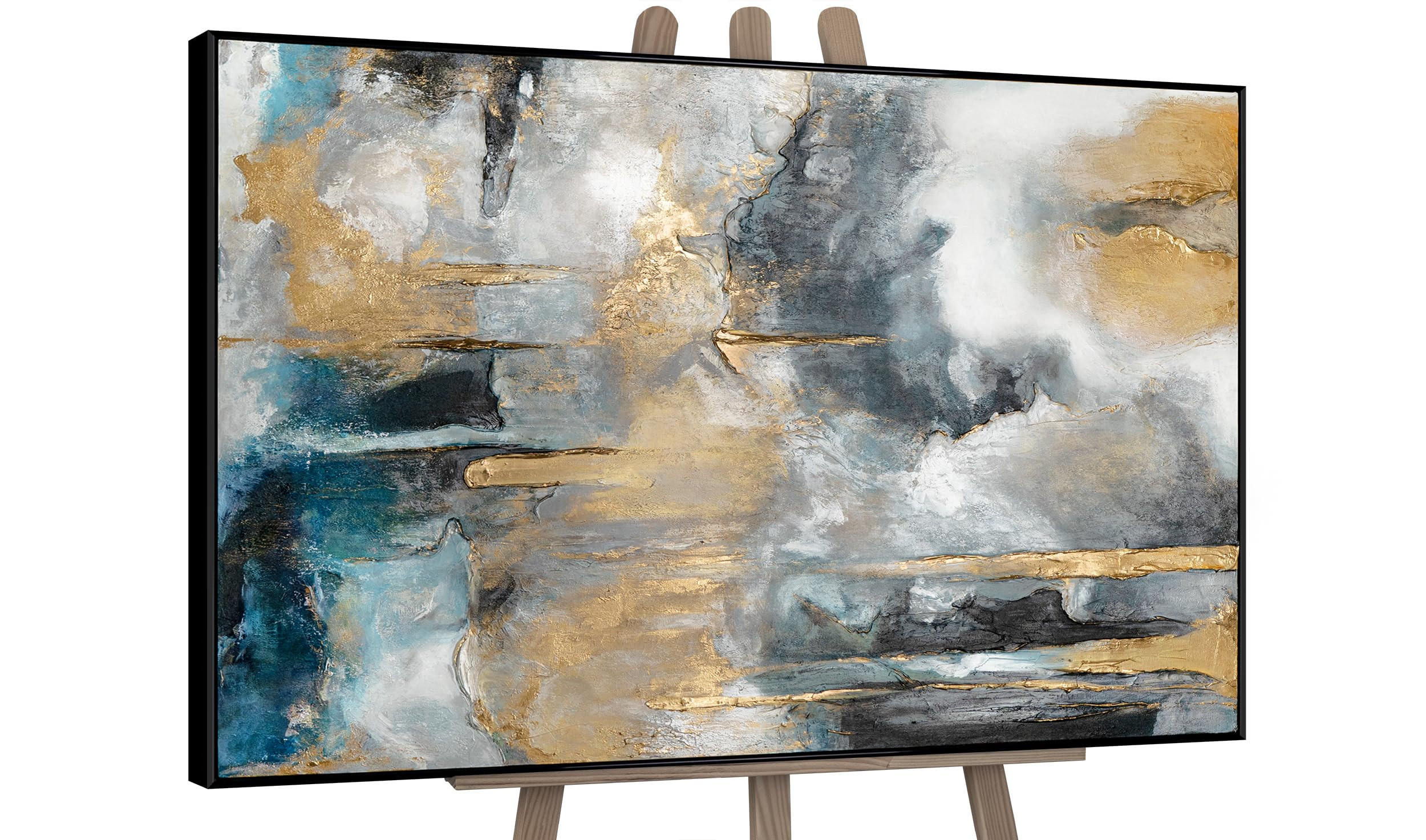 GEMÄLDE Goldene Konsonanzen II Schattenfugenrahmen Schwarz 120x80 cm - Schwarz, Holz (120/80cm) - YS-art gallery