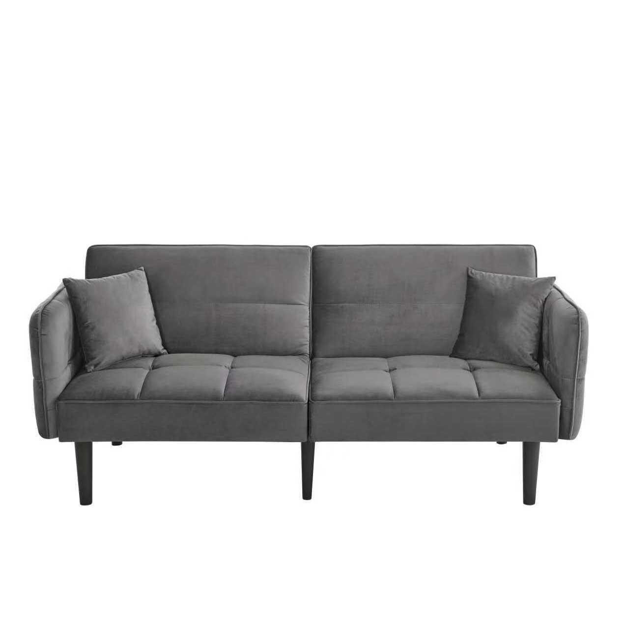 SCHLAFSOFA aus Samt Antikgrau mit verstellbaren Rückenlehnen, klappbaren Armlehnen und Schlaffunktion - Alteiche, Kunststoff (176/76/78cm) - Modfu