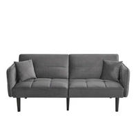 SCHLAFSOFA aus Samt Antikgrau mit verstellbaren Rückenlehnen, klappbaren Armlehnen und Schlaffunktion - Alteiche, Kunststoff (176/76/78cm) - Modfu