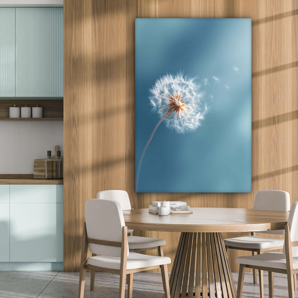 LEINWANDBILD Löwenzahn - Wind - Blau Deko XXL 80x120 cm - Blaugrau, Textil (80/120cm) - MuchoWow