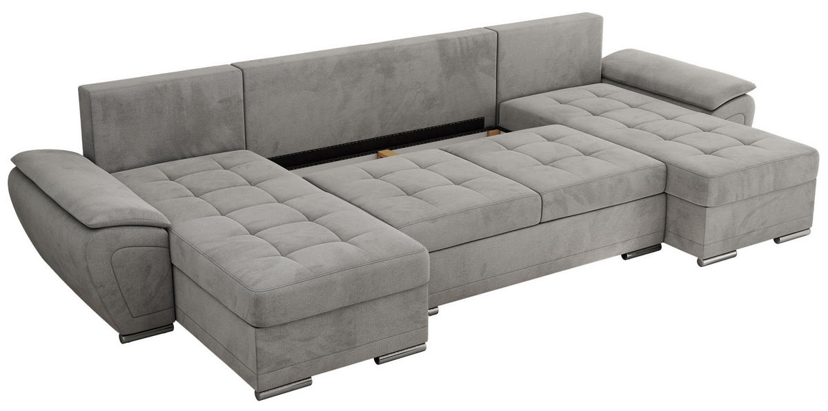 WOHNLANDSCHAFT UMBRIA U Hellgrau Velvet - Hellgrau/Grau, Textil/Metall (336/85/157cm) - MKS