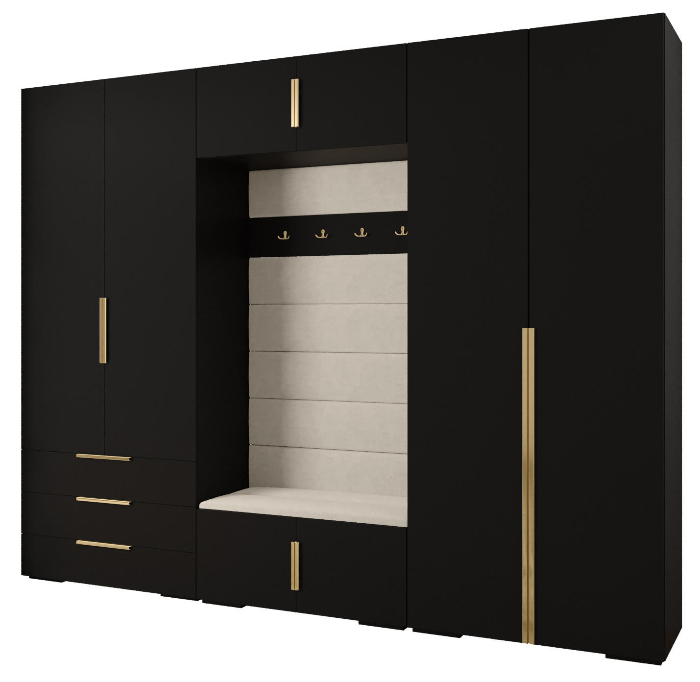 Abiks Möbel Garderoben-Set Schwarz, Beige, Gold 300x236.7x47 cm