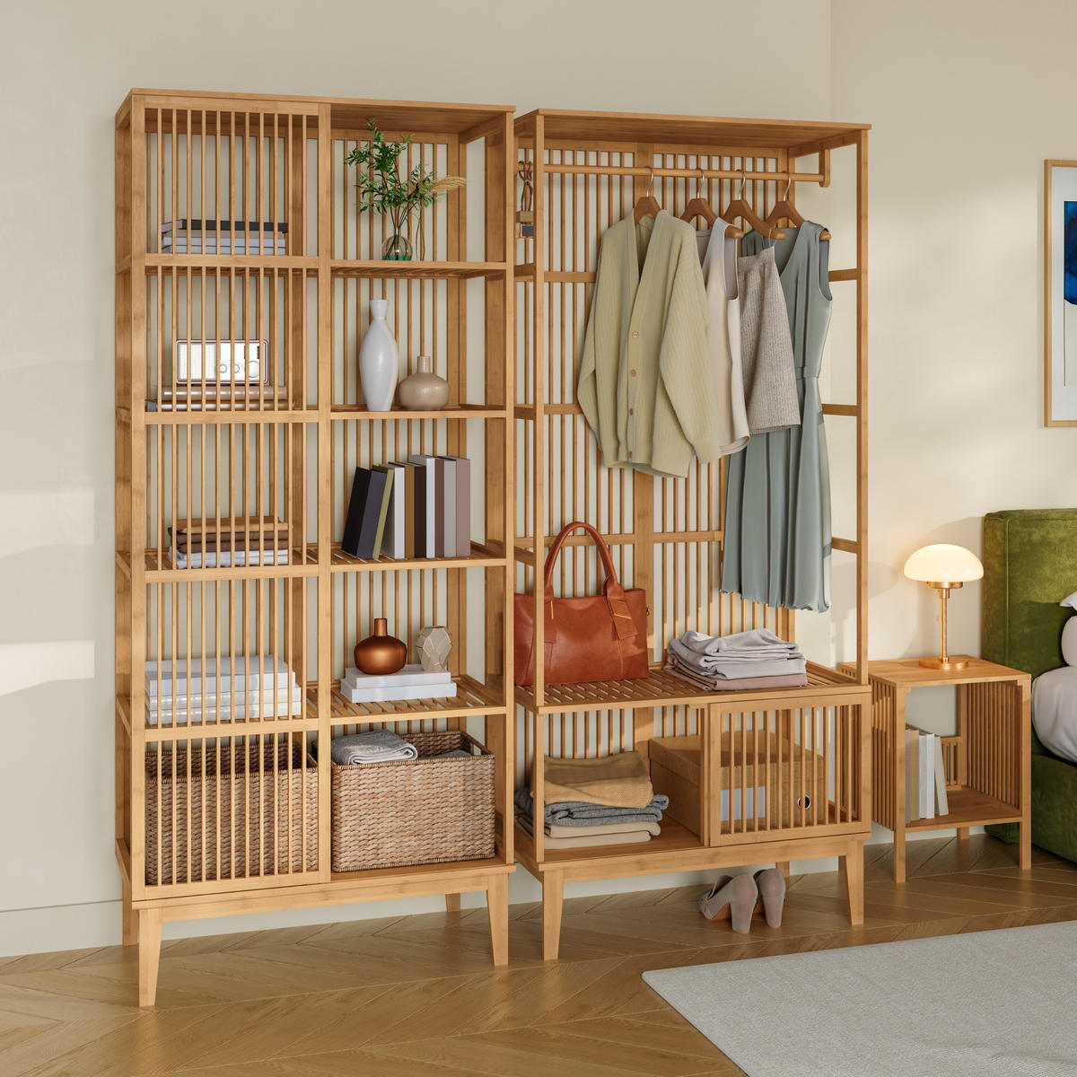 GARDEROBENSCHRANK - Naturfarben, Holz (160/185/45cm) - [en.casa]