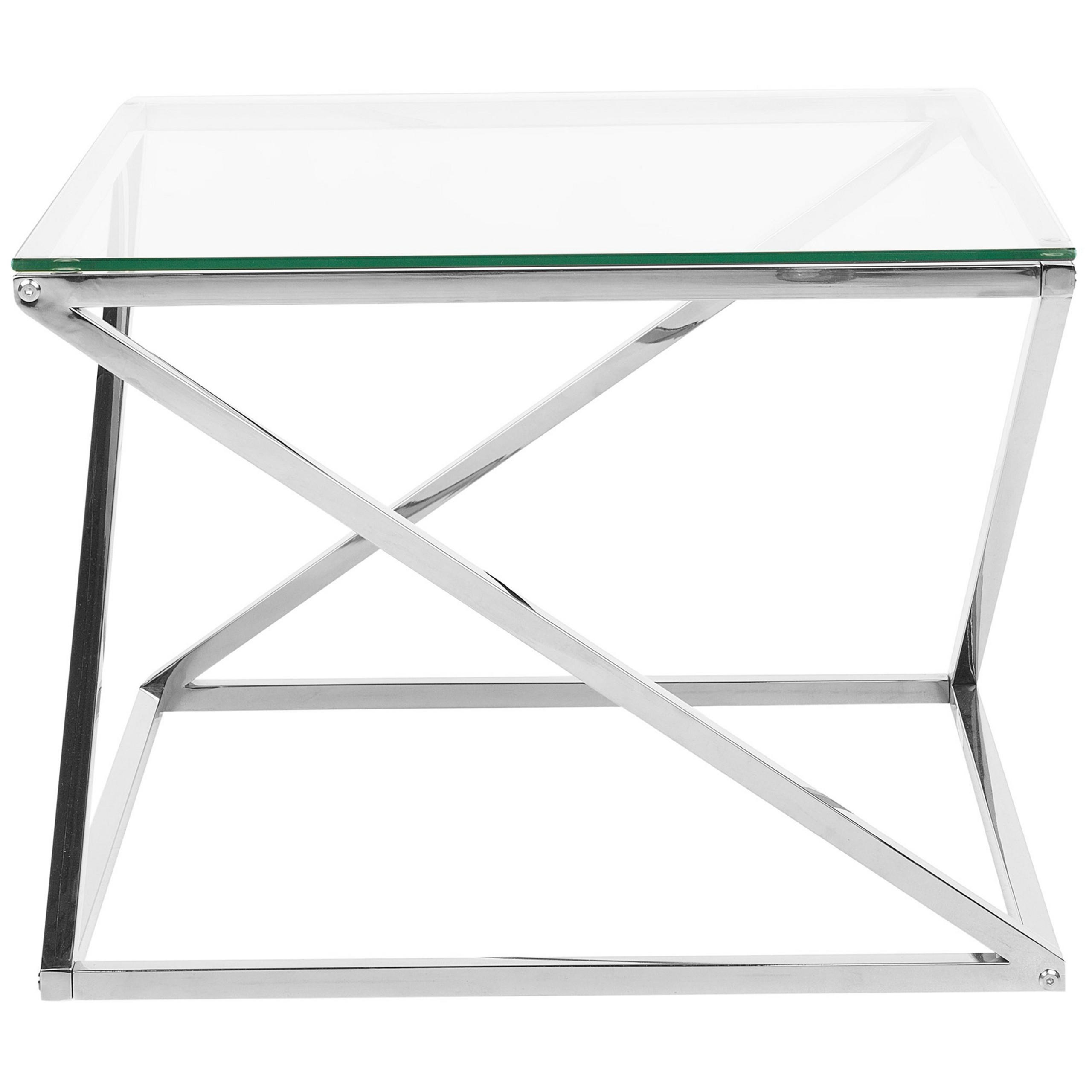 COUCHTISCH Glas Silber quadratisch 60/60 cm Beverly - Transparent/Silberfarben, Glas (60/60/45cm) - Beliani