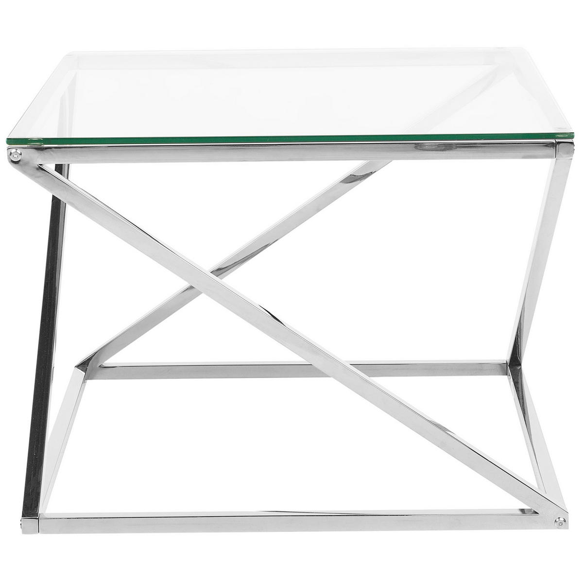 COUCHTISCH Glas Silber quadratisch 60/60 cm Beverly - Transparent/Silberfarben, Glas (60/60/45cm) - Beliani