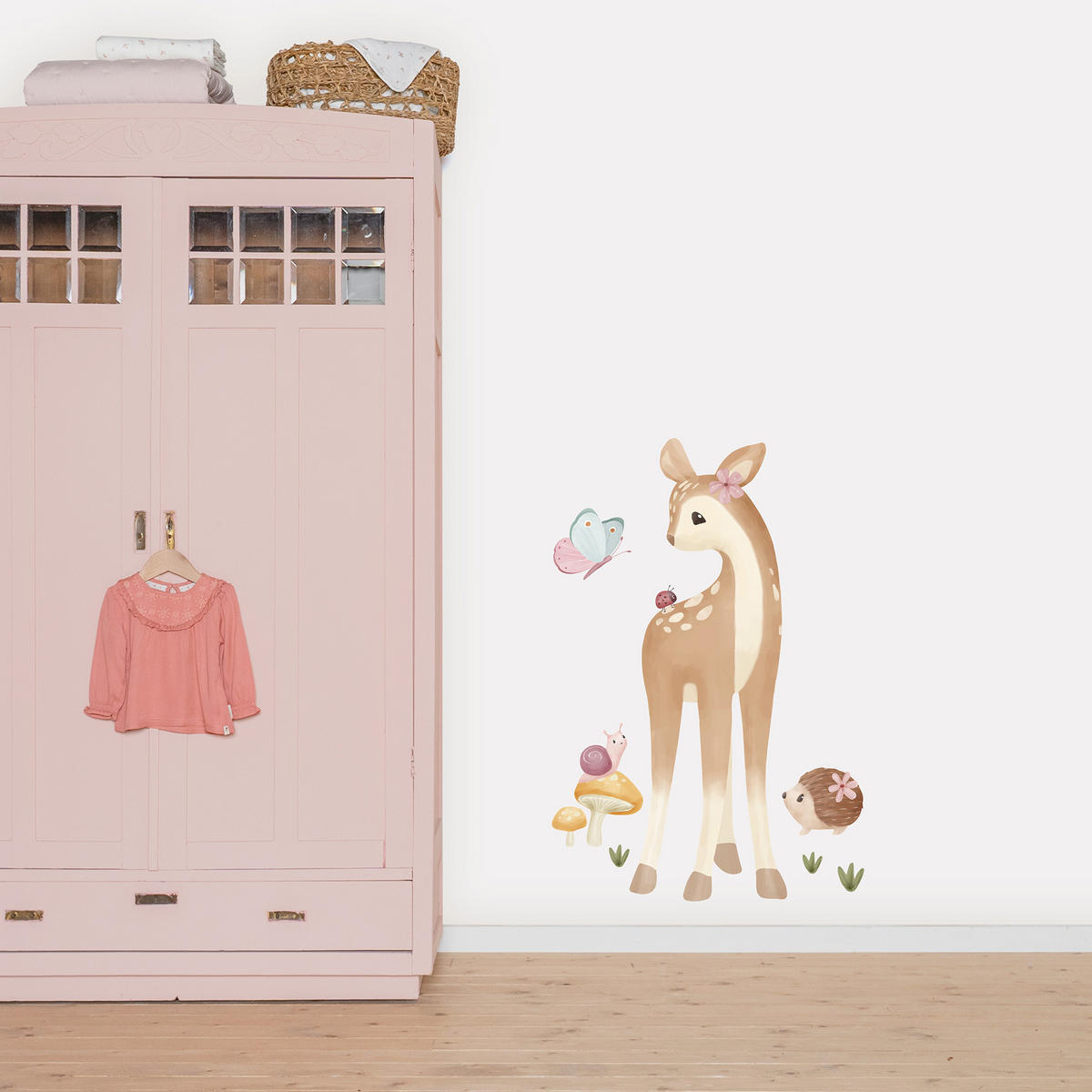 WANDAUFKLEBER Zauberwald Reh pastell - Multicolor, Kunststoff (55/80/0.1cm) - Little Dutch