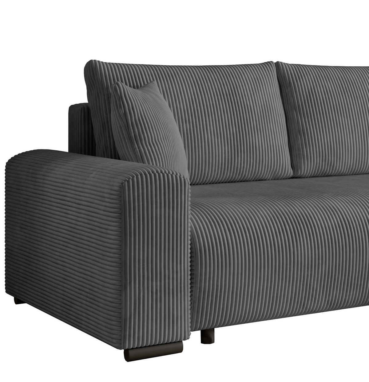 ECKSOFA Nelly mit Bettkasten und Schlaffunktion, Cordstoff in L-Form - Dunkelgrau, Textil (270/185cm)