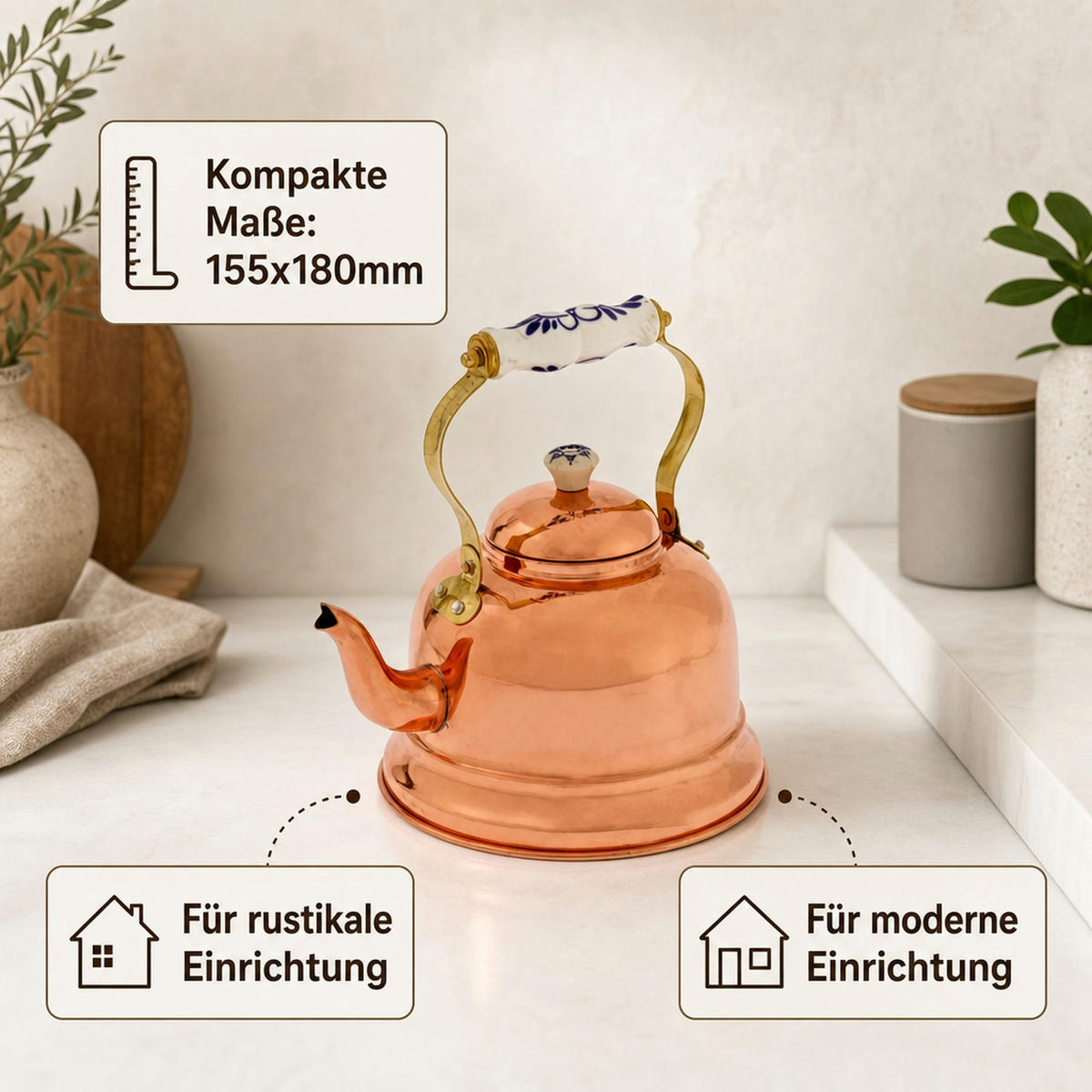 WASSERKESSEL - Kupferfarben, Keramik/Metall (20cm) - ich-zapfe