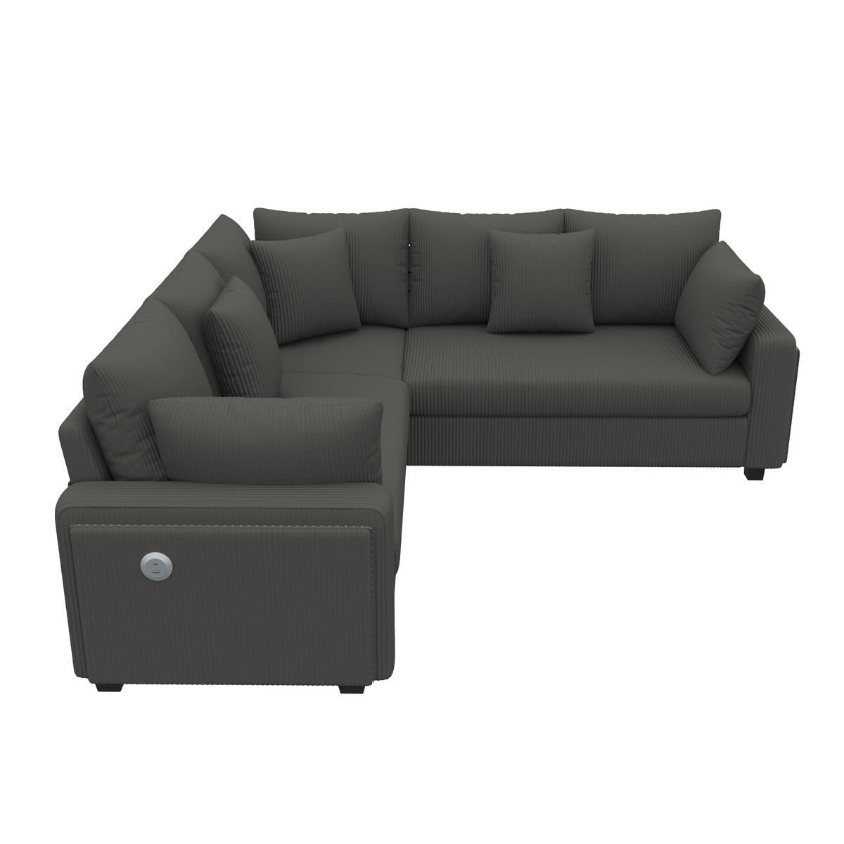 ECKSOFA 198/198/83 cm Grau mit LED‑Ambientebeleuchtung und USB‑Ladeanschluss - Grau, Holz/Textil (198/198cm) - Oxeza