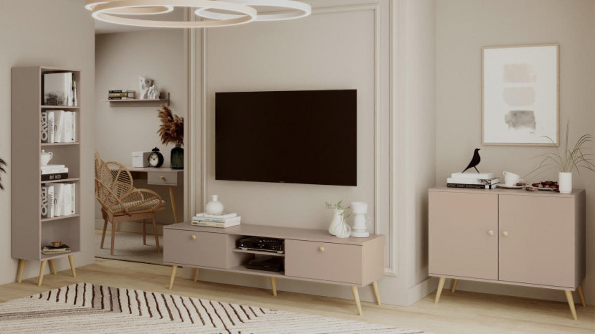 REGALSYSTEM Macchiato Skandinavisch Hohe Beine Boho - Beige, Holzwerkstoff (46/180/32cm) - Sepro Meble