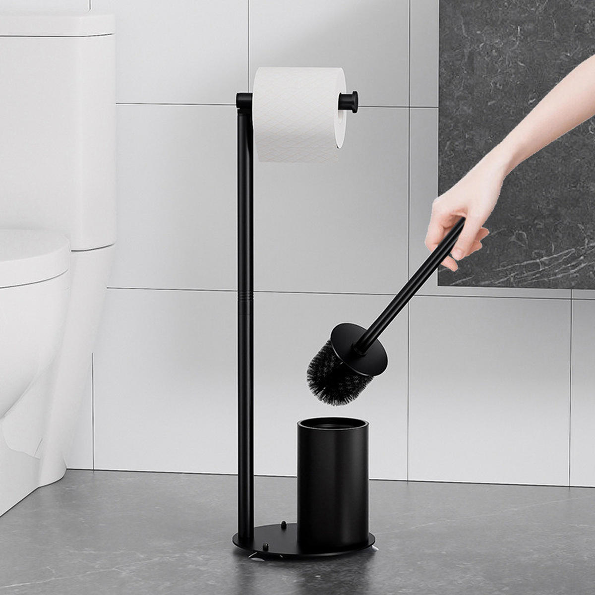 WC-BÜRSTENHALTER – 2-in-1 (Schwarz) 17 x 51 cm - Schwarz, Metall (17/51/17cm)