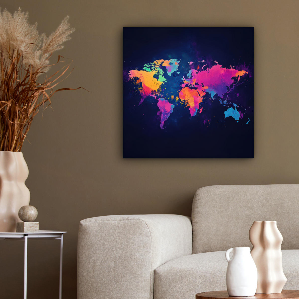 LEINWANDBILD Weltkarte - Bunt - Graffiti 50x50 cm - Multicolor, Textil (50/50cm) - MuchoWow