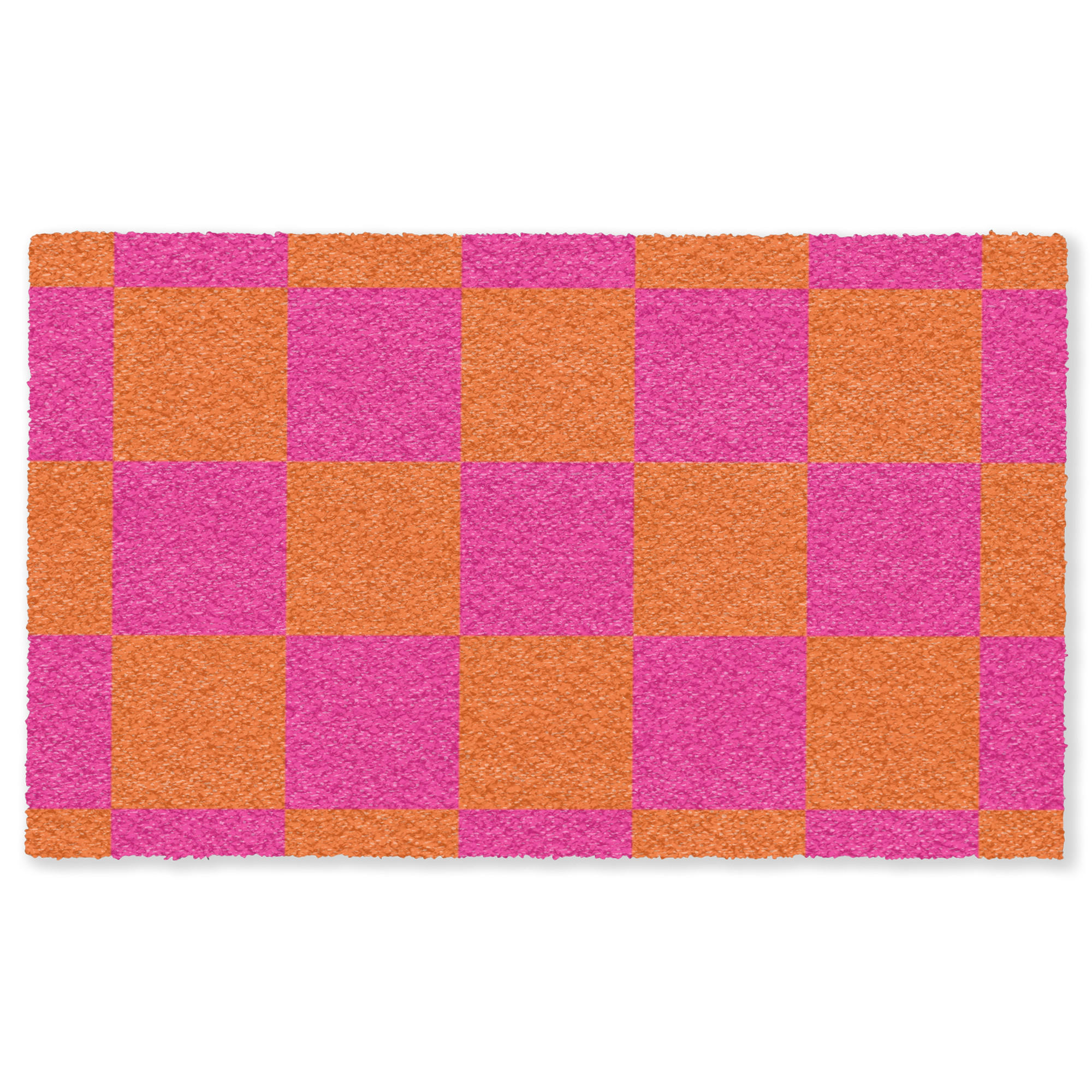 FUSSMATTE Schachbrettmuster - Orange - Rosa - Blöcke Schmutzfangmatte 150x90 cm - Pink, Kunststoff (150/90cm) - MuchoWow