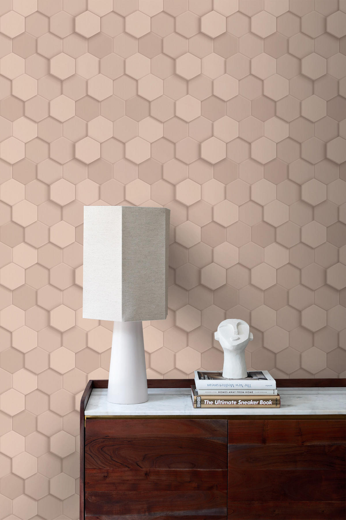 TAPETE 3D Wabenmuster 53 cm x 10.05 m - Pink, Papier (53/1000cm) - Origin Wallcoverings