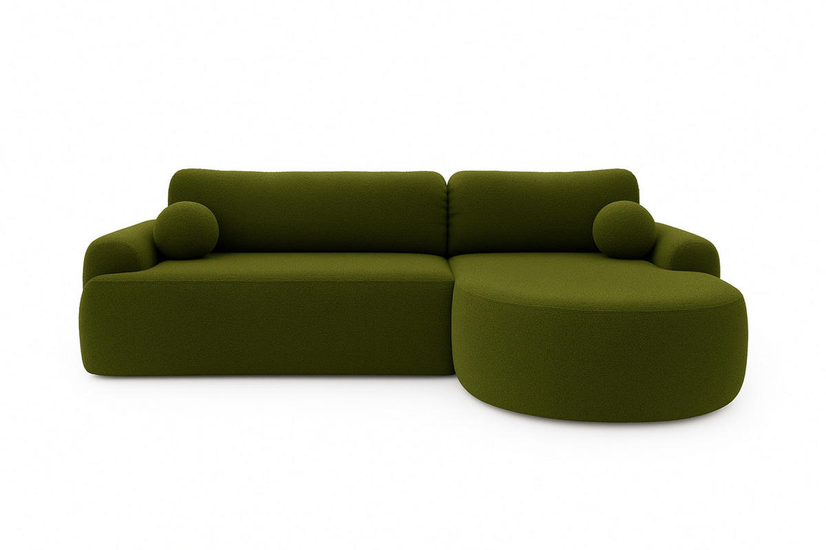 ECKSOFA Cloudy Grün, Sofa aus Boucle-Stoff mit Kissen, rechte seite - Grün, Holzwerkstoff/Textil (261/177cm) - Bettso