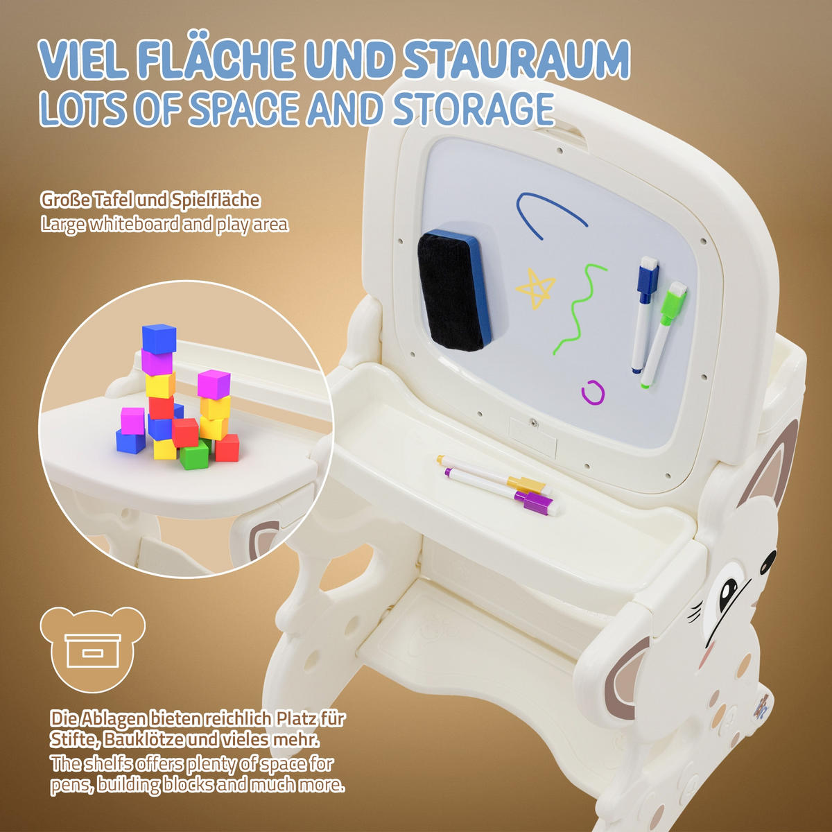 HRACÍ STOLEK bílý s LCD tabulí Dětská stolička a příslušenství - bílá, plast (41/76/45cm) - Joyz
