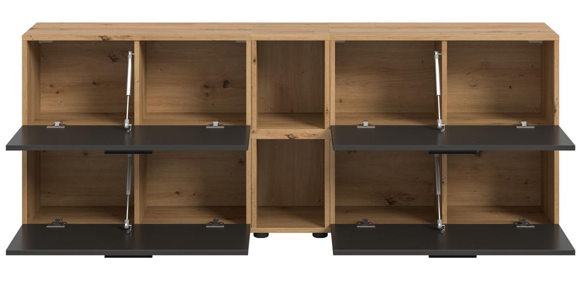TV-LOWBOARD grau, Eiche Artisan 176 cm, Fernsehtisch hängend / stehend mit Soft-Close - Schwarz/Eiche Artisan, Holzwerkstoff/Kunststoff (176/67/34cm) - Inn.Furn