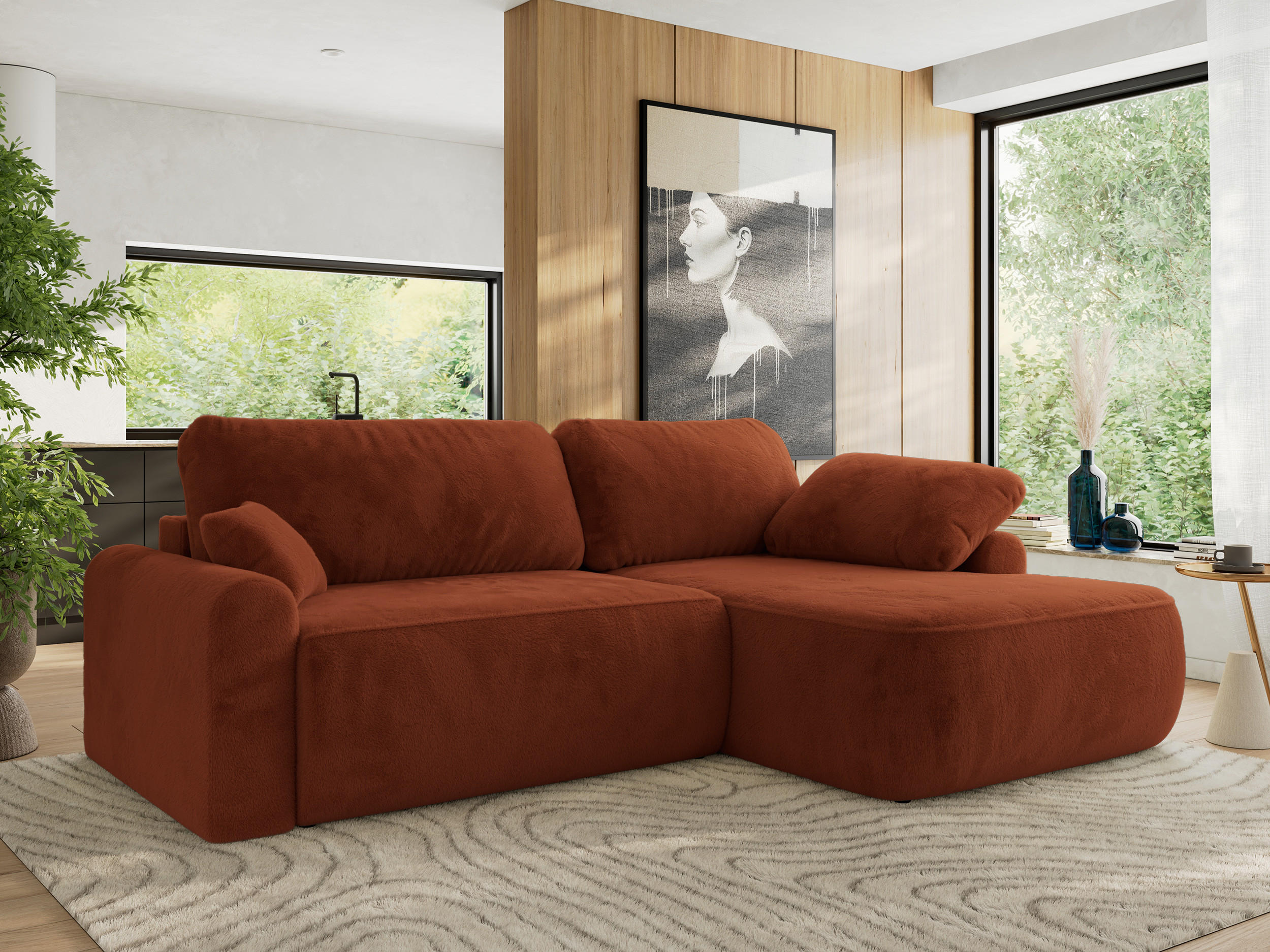 ECKSCHLAFSOFA CUBO L Orange Plüsch - rechts - Schwarz/Orange, Kunststoff/Textil (187/273cm) - MKS