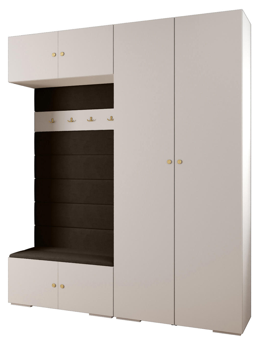 Abiks Möbel Garderoben-Set Weiß, Braun, Gold 200x236.7x47 cm