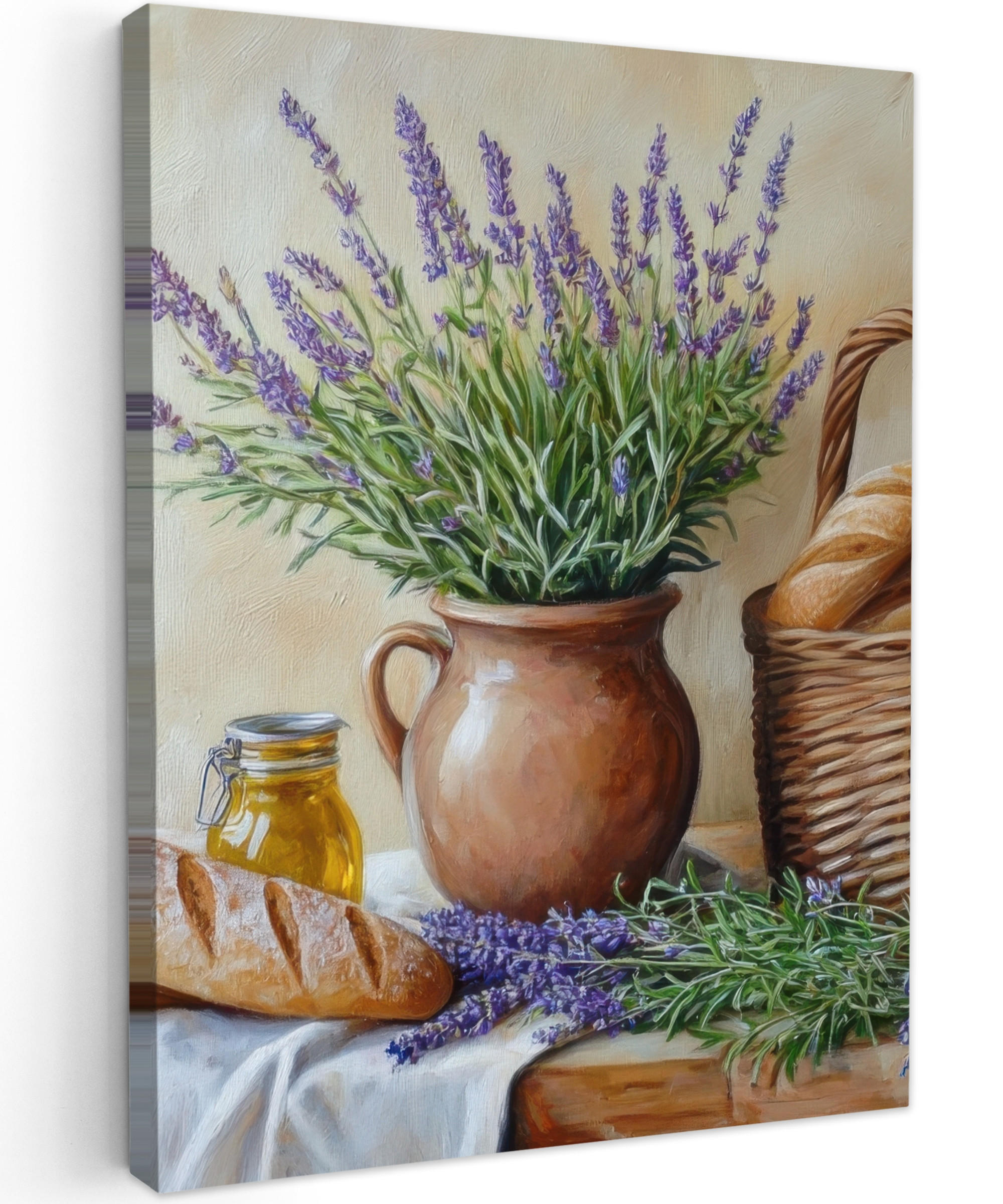 LEINWANDBILD Lavendel - Brot - Stilleben 30x40 cm - Flieder, Textil (30/40cm) - MuchoWow