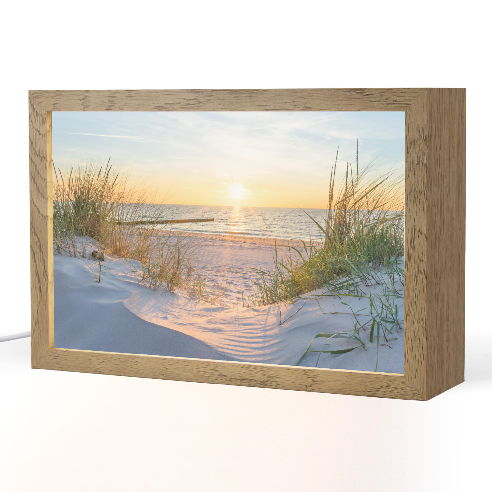 TISCHLEUCHTE Strand - Sonne - Düne - Gras - Sand - Horizont 30x20 cm - Cognac, Holzwerkstoff (8/30/20cm) - OnlyWow