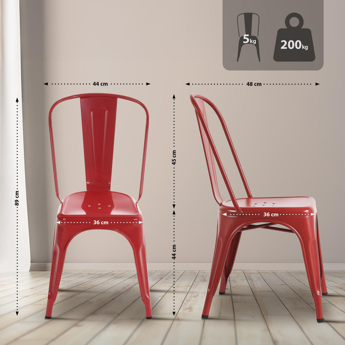 BESUCHERSTUHL Metall Rot - Rot, Metall (44/89/48cm) - CLP