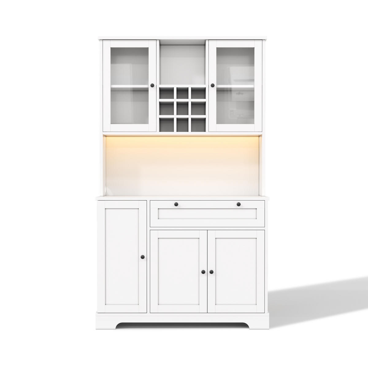 BUFFET aus MDF 40x105x180 cm Weiß mit LED-Beleuchtung, Steckdose, verstellbaren Einlegeböden und Weinregal - Weiß, Holzwerkstoff (105/180/40cm) - Modfu