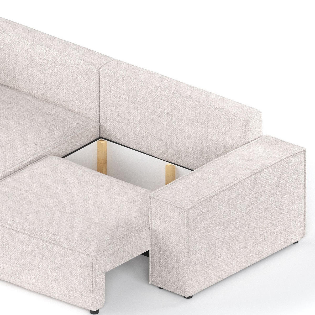 ECKSOFA AVION mit Schlaffunktion Hellbeige im Neve Stoff - Sandfarben/Schwarz, Holz/Holzwerkstoff (253/148cm) - AltaBeds