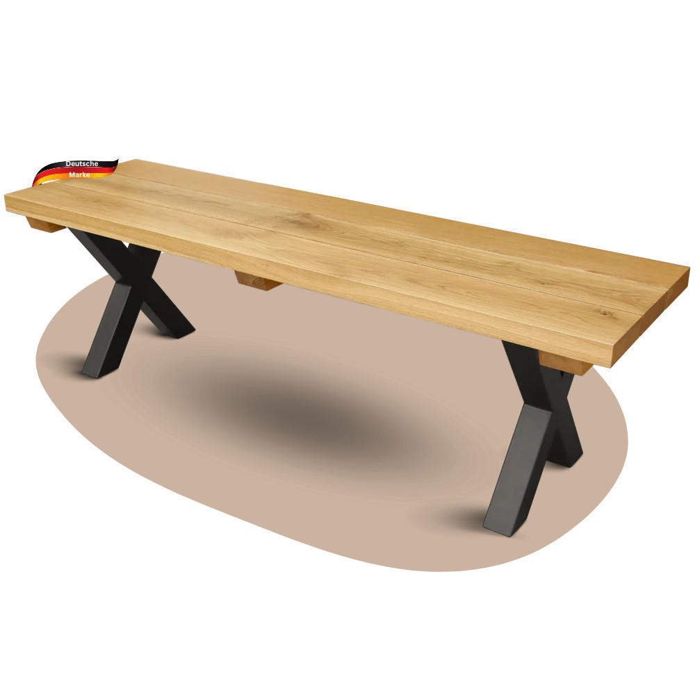 HOLZBANK MITCH Eiche Massiv 160x40x46 cm - Braun, Holz (160/46/40cm) - DELUKE