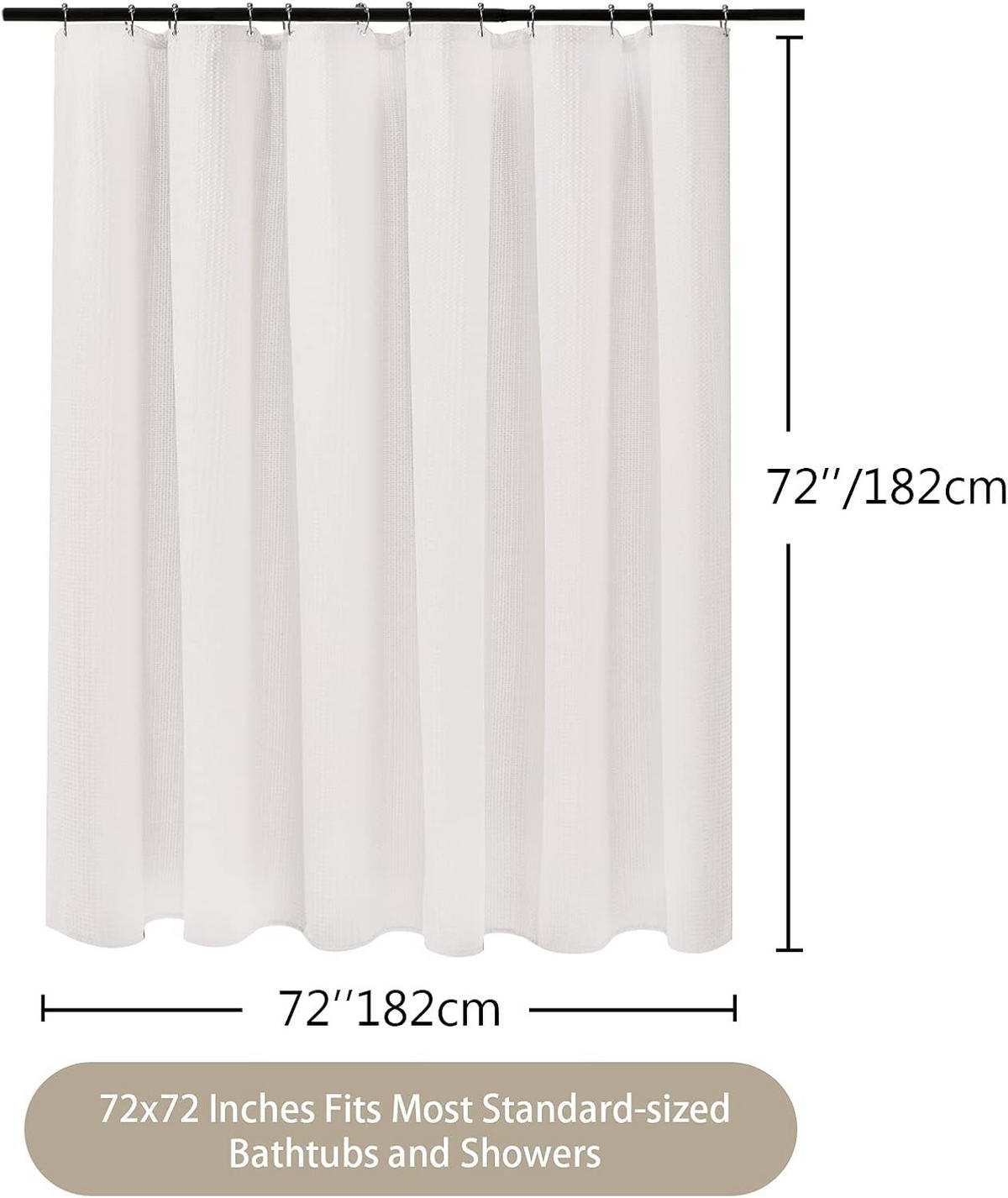 DUSCHVORHANG Waffelstruktur 182 x 182 cm mit Ringen schimmelresistent beschwerter Saum für Badewanne - Weiß, Textil (182/182cm) - MCBOSON