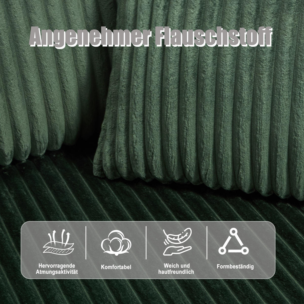ECKSOFA 257/90-160/62 cm smaragdgrün aus Cord mit Cupholdern - Smaragdgrün, Textil (160/257cm) - OKWISH
