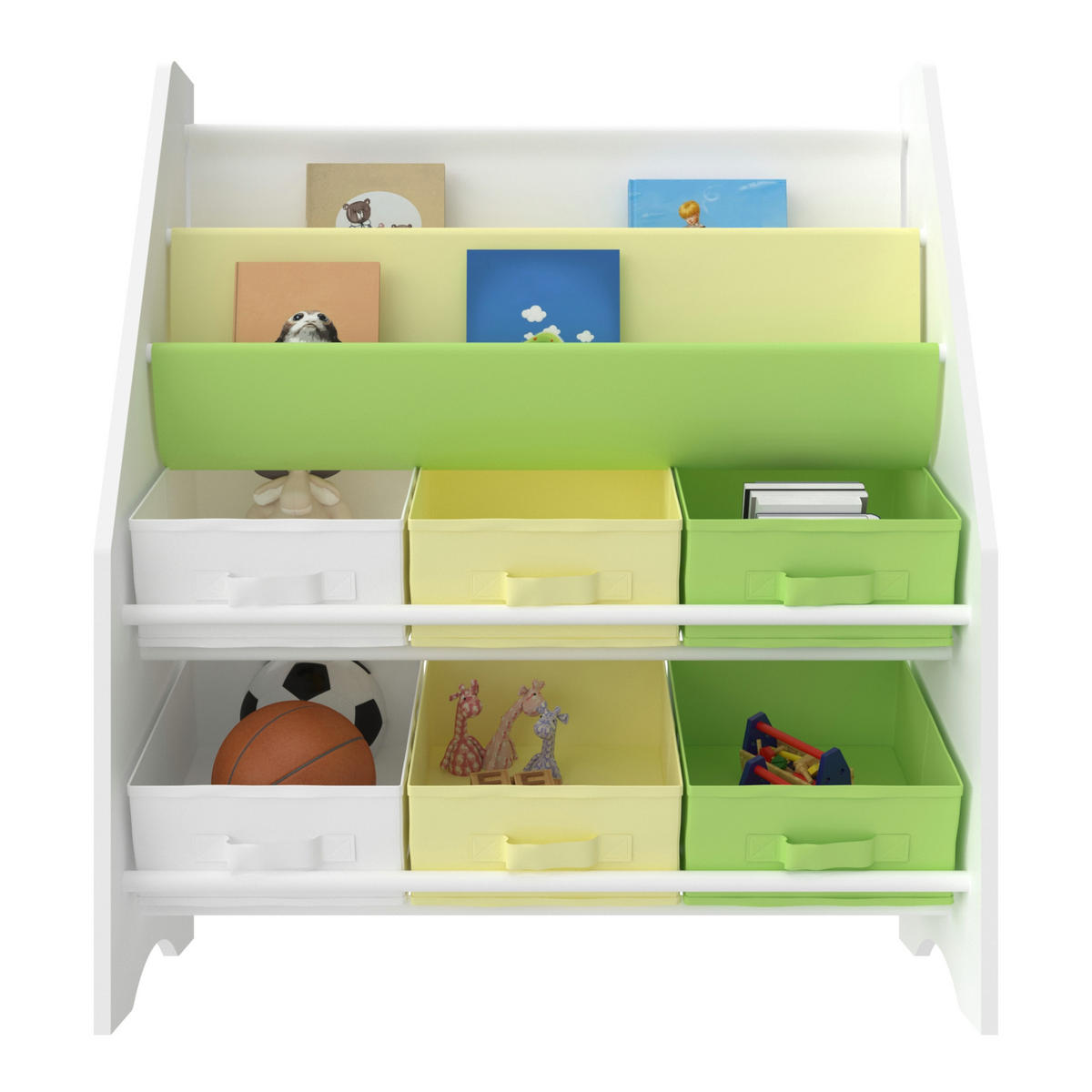 KINDERREGAL Ponteceso - Gelb/Weiß, Holzwerkstoff/Textil (62/74/26.5cm) - [en.casa]