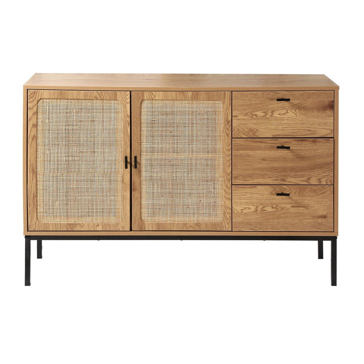 SIDEBOARD mit 2 türen und 3 schubladen aus rattan jaya 120/40/80 cm - Apfelbaumfarben, Holzwerkstoff (120/80/40cm) - Calicosy
