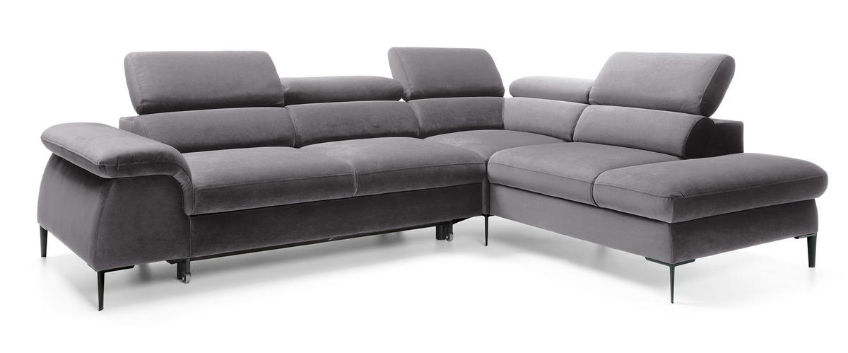 SCHLAFSOFA 280 cm Amaro L mit verstellbaren Kopfstützen, Rechts, Grau - Grau, Holz (214/280cm) - Emporius