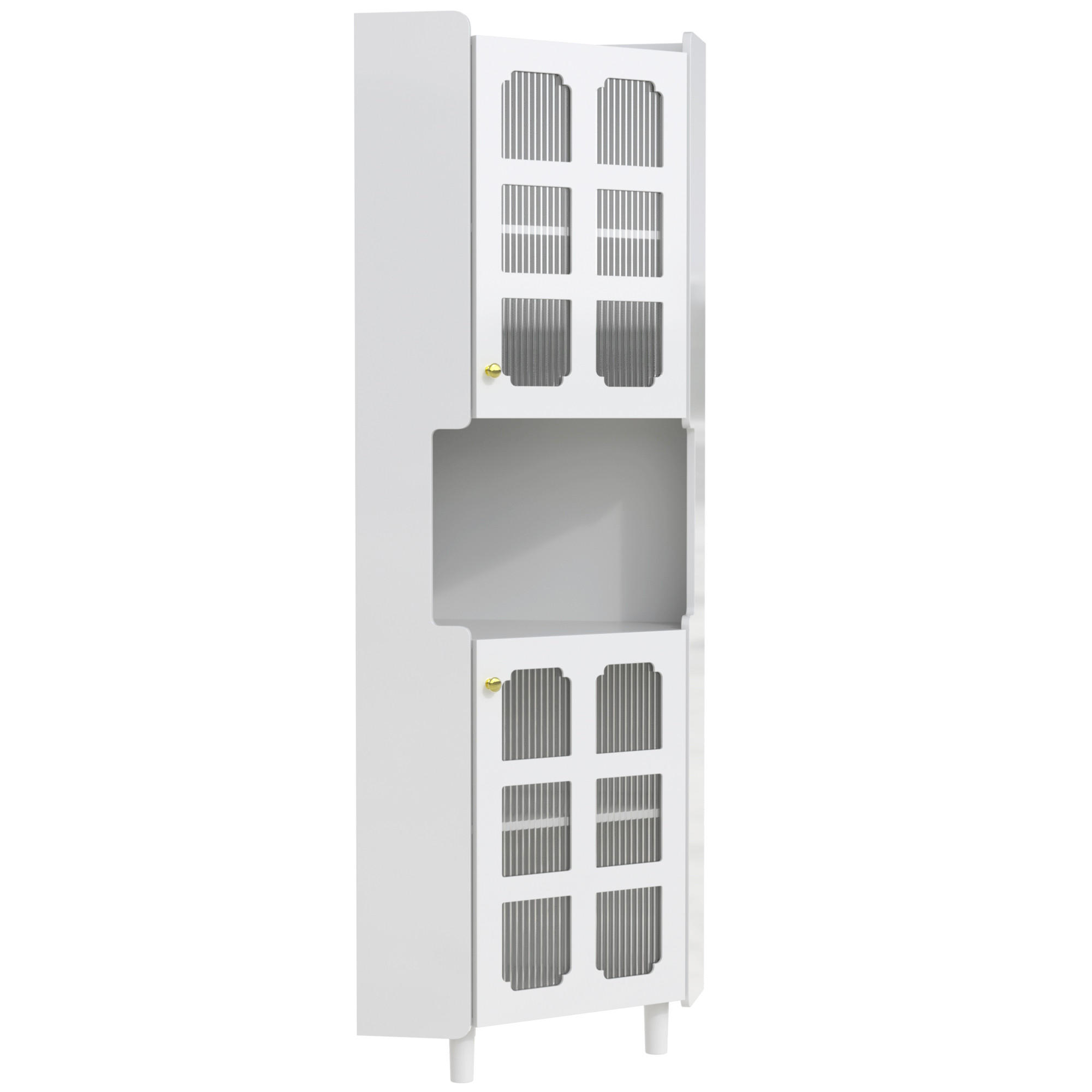 LED-ECKSPEICHERSCHRANK 63.5x17x157.5 cm Weiß aus Spanplatte mit App-LED & 3-Zonen-Storage - Weiß, Holzwerkstoff (63.5/157.5/17cm) - Modfu