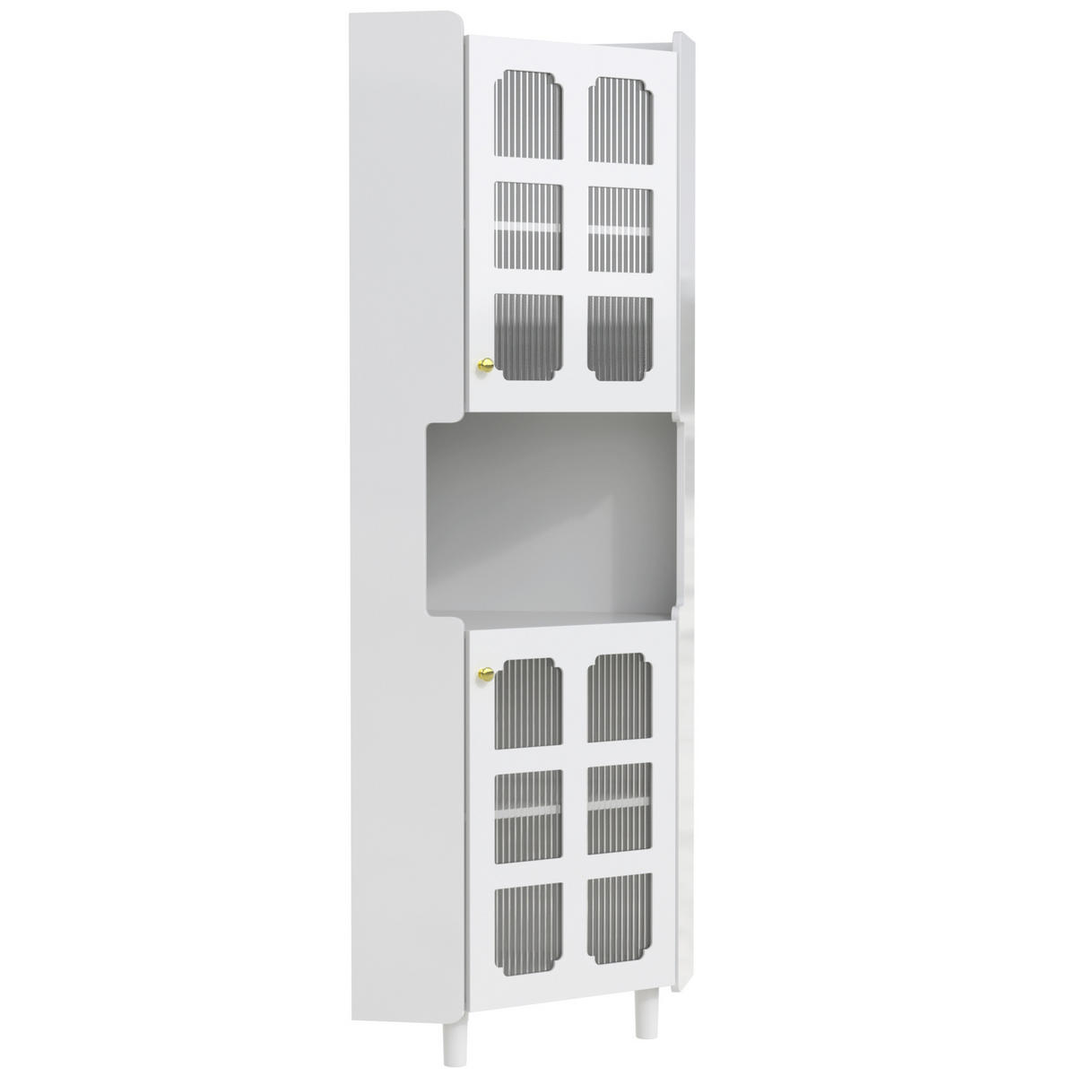 LED-ECKSPEICHERSCHRANK 63.5x17x157.5 cm Weiß aus Spanplatte mit App-LED & 3-Zonen-Storage - Weiß, Holzwerkstoff (63.5/157.5/17cm) - Modfu