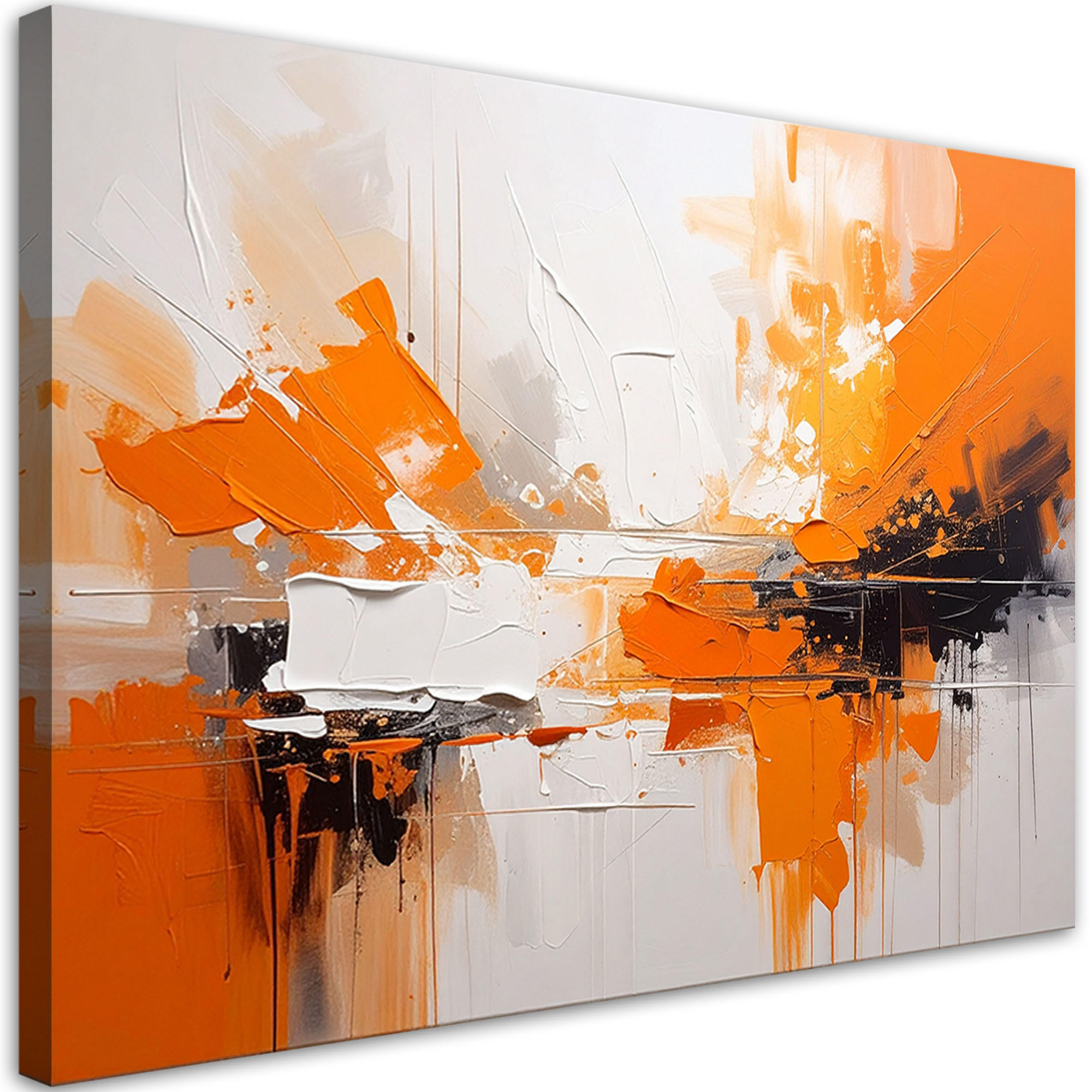 LEINWANDBILD, Abstraktion in Orange, Weiß und Schwarz - Orange, Textil (120/80cm) - Feeby